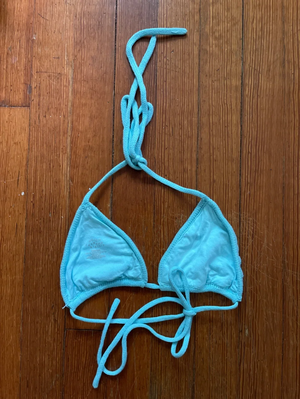 NWOT Frankie’s Bikinis x GUIZIO Tide Knit Bikini Top in Aqua Embroidery Knit
